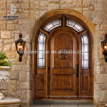 America OEM hand carved arched top double french front doors with transom side lite frosted glass